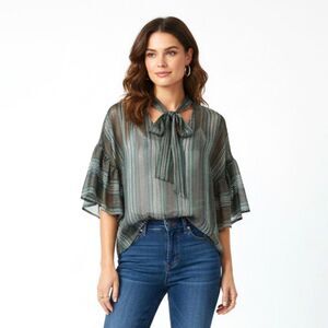 NWT "By Together" Striped Sheer Tie Bow Blouse - Size Small